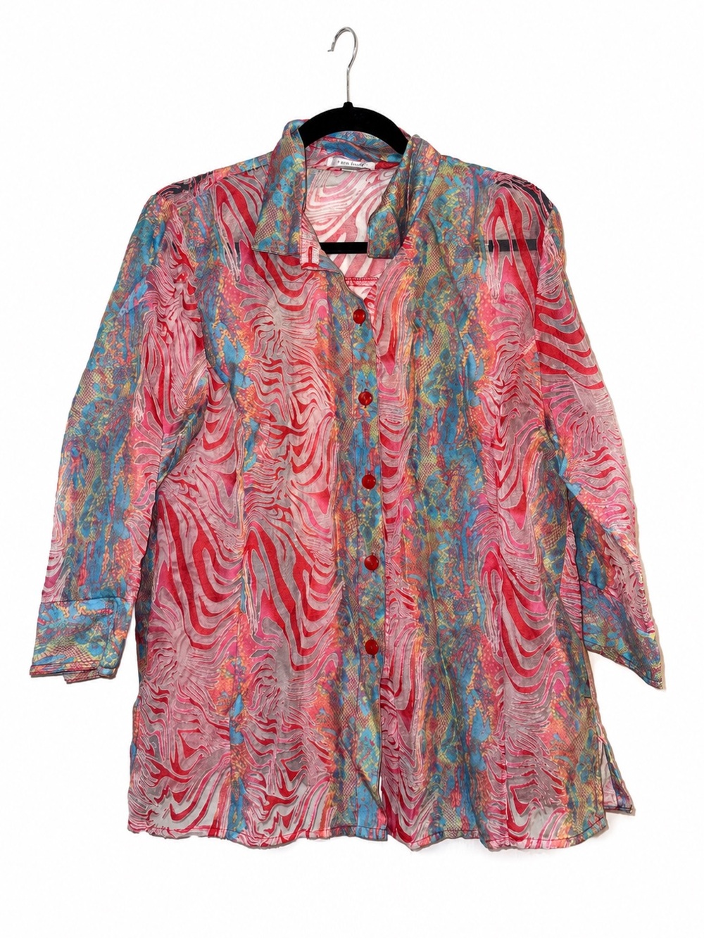 Erin London Sheer Abstract Button Front Blouse Top Medium Boho Career Medium